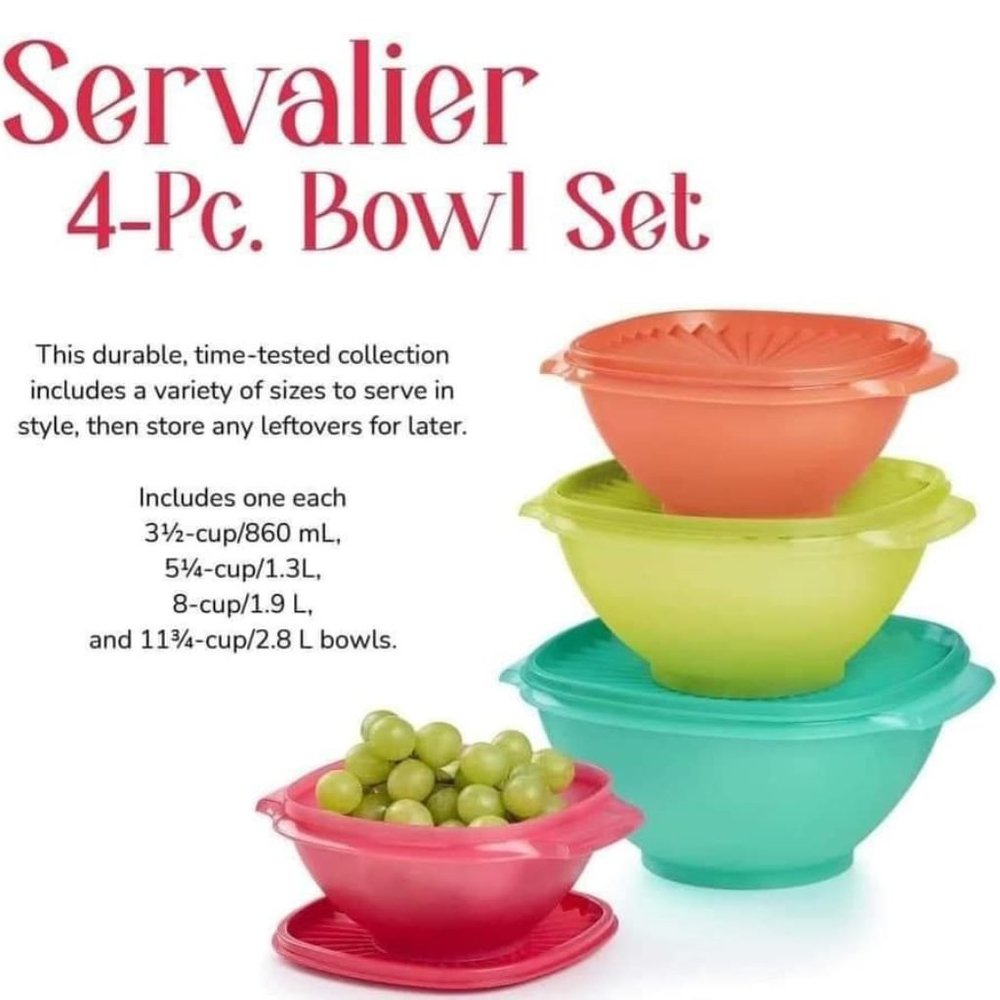 NEW Tupperware Servalier 4-Pc. Bowl Set, multicolor, stacking